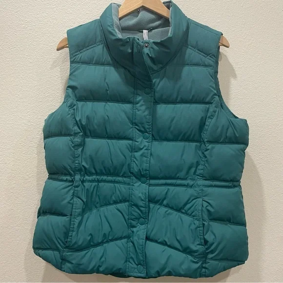 Old Navy Teal Puffer Vest Women’s XL Snap Front Quilted Winter Fleece Lined - Picture 1 of 10